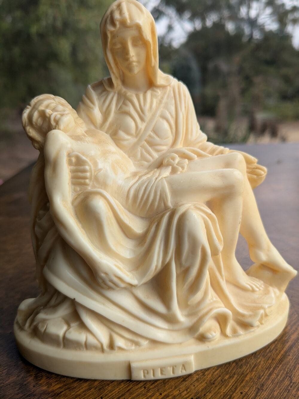 Vintage Faux Ivory Resin Pieta Statue - Michelangelo Vatican Replica - 5"